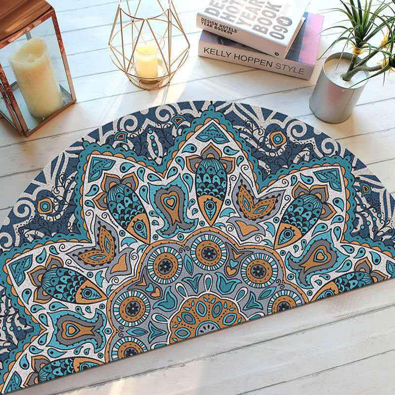Bohemian Style Semi-circular Floor Rug Ethnic Style Entrance Mat Door Mats Home Bathroom Absorbent Non-slip Carpet Home Decor