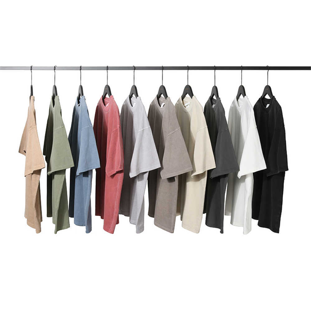 Summer Garment-Washed Heavy Cotton T-shirt Short Sleeve Raglan Tops Hip Hop Tee Streetwear Nine Colors 210629