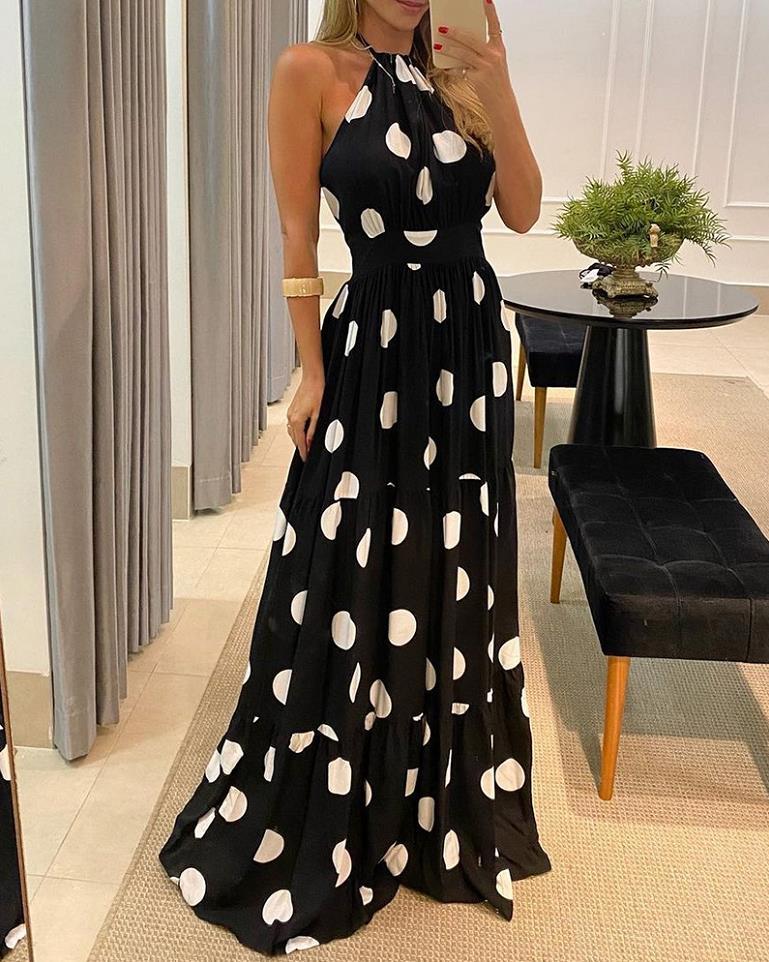 Women's Summer Ral Print A-E Dress, Long Backless Party Sundress With Flutter Sleeves, Casual Elegant High Waist Dress For Daily Outfit B4