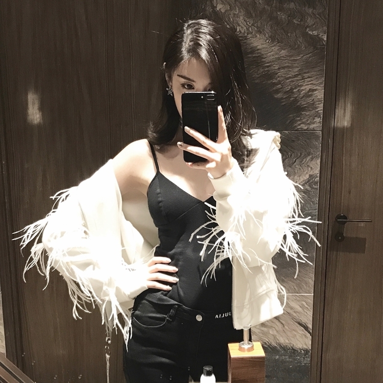 GETSRING Women Sweatshirt Irregular Pearl Feather Patchwork Hoodies Women Black White Casual Sweatshirts Women Fashion 201203