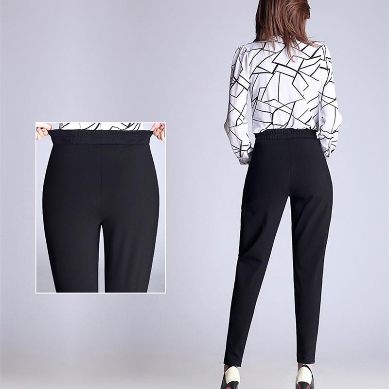Summer England Style Women's Pencil Trousers Fashion Ankle-Length Harem Pants With Pocket Elastic Casual S-2XL QH153 210609
