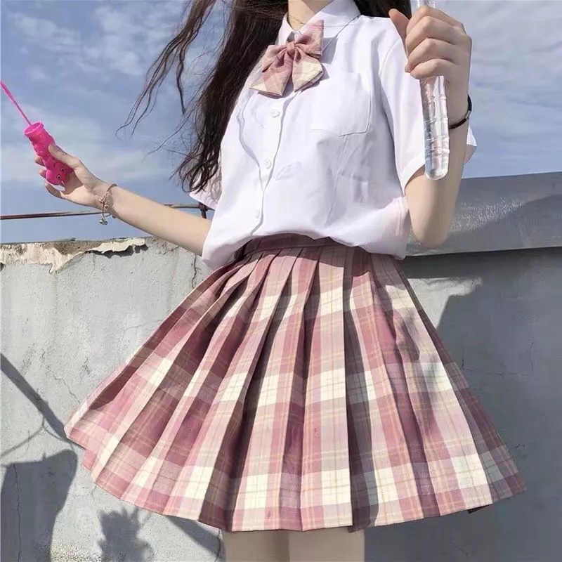 JMPRS Plaid Women Pleated Skirt Bow Knot Summer High Waist Preppy Girls Dance Mini Skirt Cute A Line Harajuku Sexy Japan Faldas 210306
