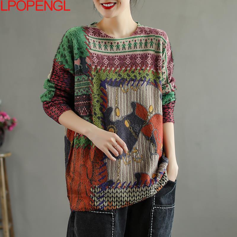 Women's Sweaters Spring Original Vintage Women Imitation Mink Sweater O-neck Long Sleeve Print Floral Loose Pullovers Knit Jumpers, White;black
Women's Sweaters Spring Original Vintage Women Imitation Mink Sweater O-neck Long Sleeve Print Floral Loose Pullovers Knit Jumpers, White;black