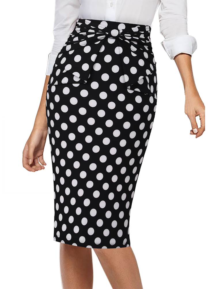 Vfemage Womens Elegant Pleated Bow High Waist Striped Patchwork Slim Casual Work Office Business Party Bodycon Pencil Skirt 865 210306