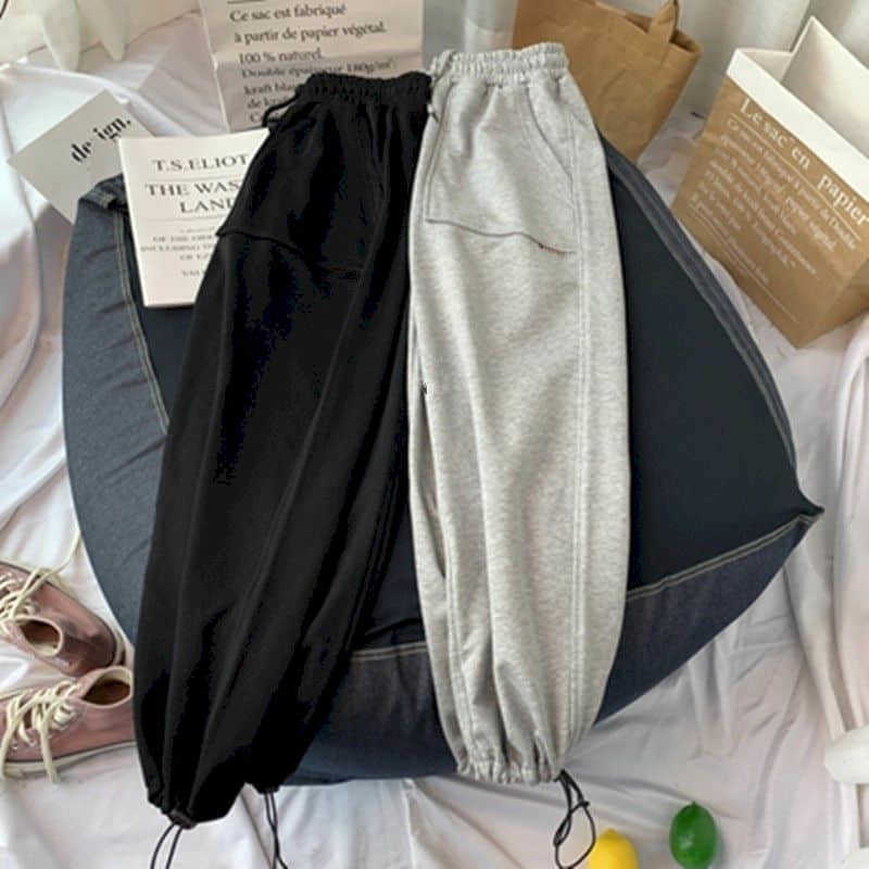 Men women trousers casual pants large loose-fitting feet, solid color sports fat sister drawstring nine-point 100KG 210526