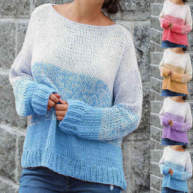Women Gradient color Color Sweaters Pullovers Loose Knitted Autumn Winter Clothing Casual Sweaters Y1110, Light blue
Women Gradient color Color Sweaters Pullovers Loose Knitted Autumn Winter Clothing Casual Sweaters Y1110, Light blue