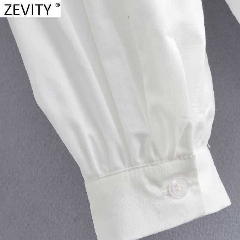 Zevity Women Sweet Floral Embroidery Casual Breasted Shirt Prairie Chic Puff Sleeve Female Blouse Roupas Chemise Tops LS9289 210603