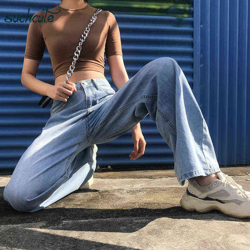 SUCHCUTE High Waist Jeans Women Wide Leg Pants Plus Size Punk Korean Style Trouser Casual Korean Style Harajuku Female Joggers 211112