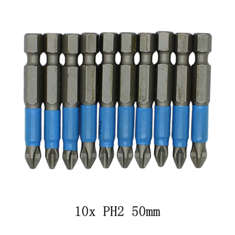 50mm PH2 Cross Bit Drills Head Screwdriver Bited Hand Tools Anti-Slip Electric Hex Shank Magnetic Screwdrivers Drill Bits Vehicle Tool 10Pcs/Lot