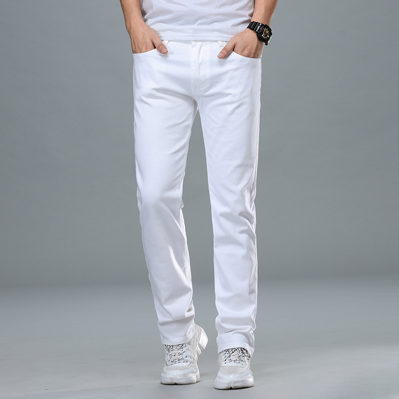Classic Style Men's Regular Fit White Jeans Business Smart Fashion Denim Advanced Stretch Cotton Trousers Male Pants,109 220221