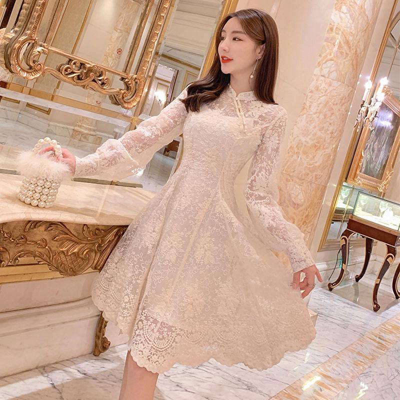 Casual Dresses Elegant Fairy Dress Women French Style Designer Party Long Sleeve Vintage Chiffon Dres Women's Clothing Autumn 2021