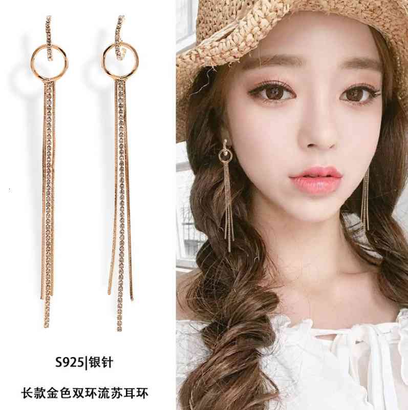 Charms Ear Stud Clip Rings 2021 Korean Lengthened Copper Claw Chain Geometric Hollowed Out Round Long Snake Bone Tassel Net Red Street Shooting Female