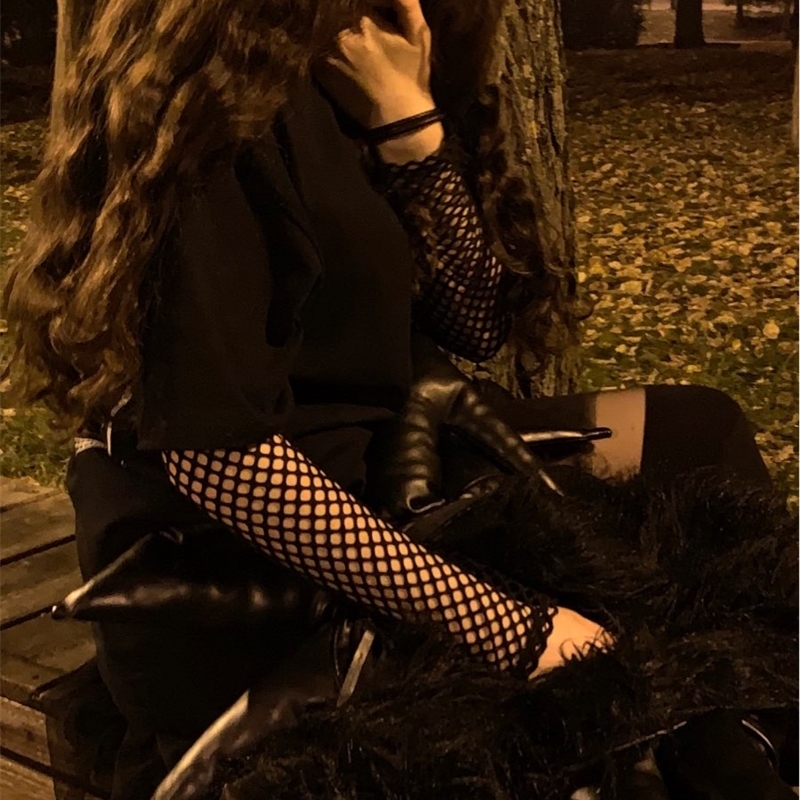 Rosetic Sexy Fishnet Tops Women Black Sexy Gothic Mesh Hollow Out Long Sleeve Top Ripped See Through Summer Ladies Shirt