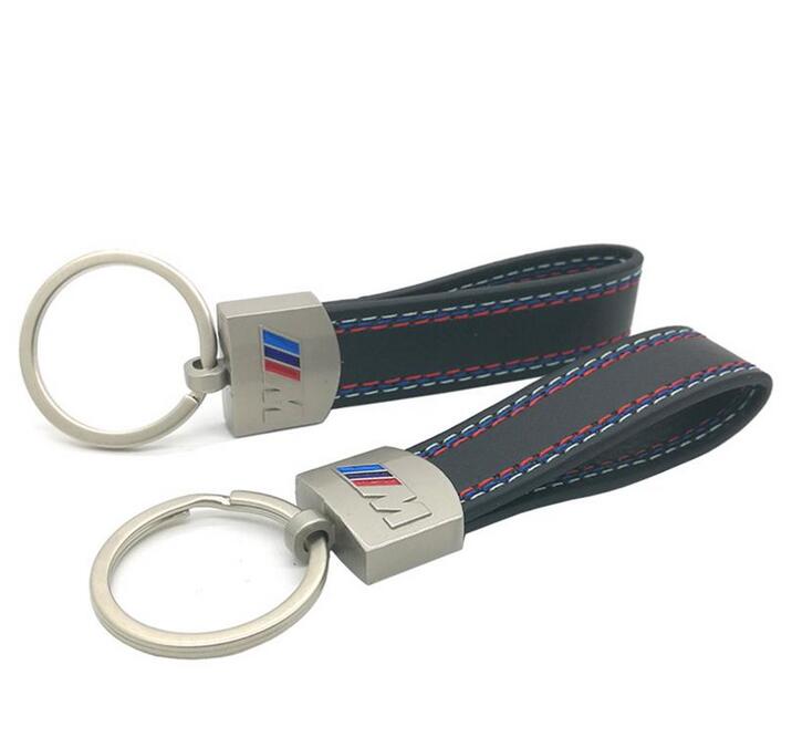 Car styling car sticker emblem Metal Leather Keyring Keychain Belt Chrome with M logo For bmw