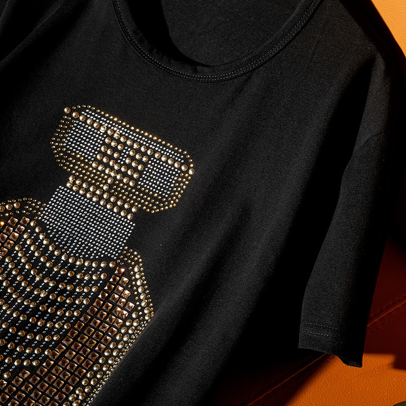 Summer street style European extra large size 120kg hot Diamonds Perfume bottle pattern short sleeve t-shirt women loose tops 210306