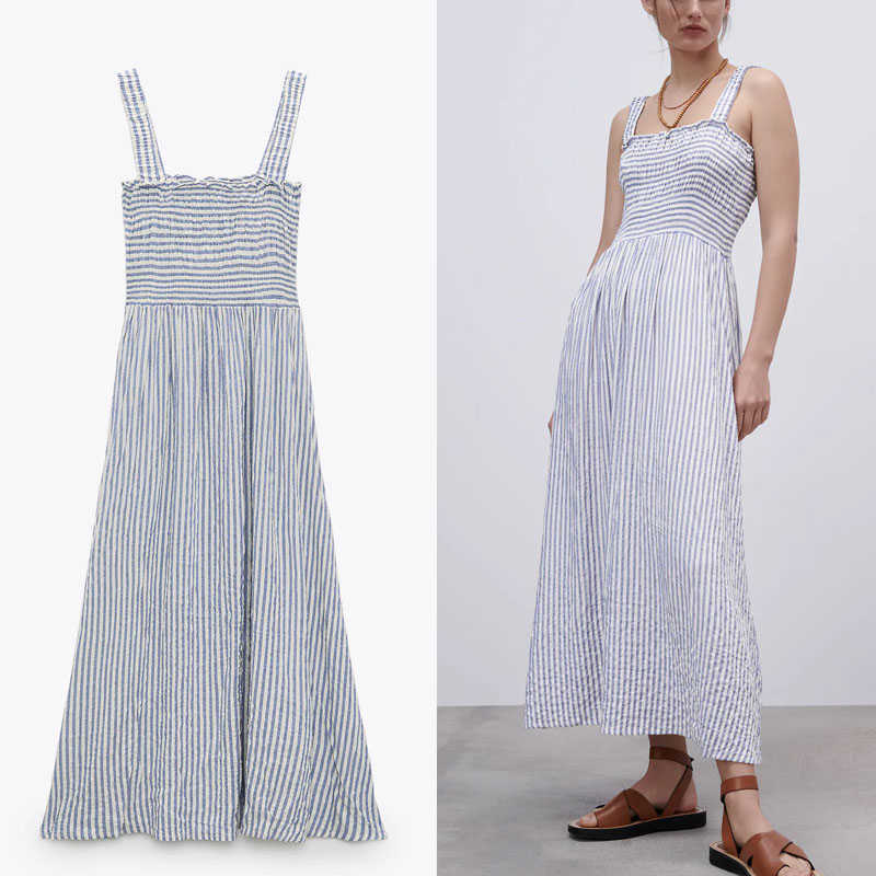 Za Women Long Striped Summer Dress Wide Straps Sleeveless Vintage Beach Dresses Woman Smocked Elastic Blue Pleated Dress 210602
Za Women Long Striped Summer Dress Wide Straps Sleeveless Vintage Beach Dresses Woman Smocked Elastic Blue Pleated Dress 210602
