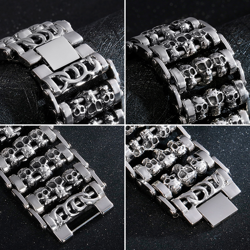 New Fashioh Hip Hop Wide Skull Stainless Steel Bracelets Metal Biker Viking Charm Large Argent Men Bracelet Bangle Jewelry Gift for Men
