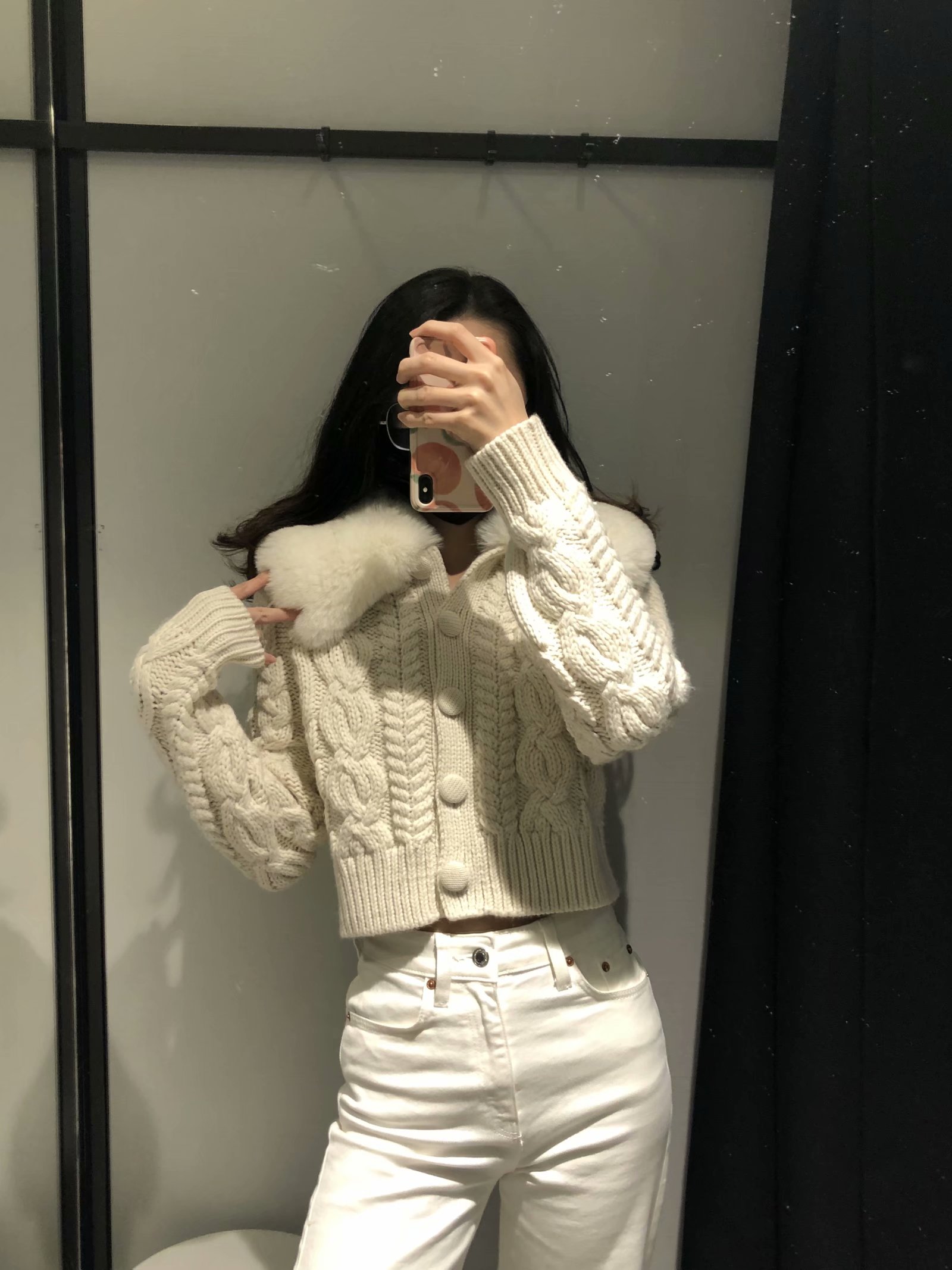 2021 Autumn new womens faux fur collar coarse wool knitted short sweater coat casacos plus size SML