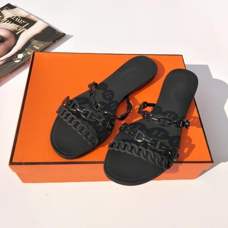 New Arrival Summer Beach PVC Flats Slipper Sandals Women Jelly Shoes Chains Casual Outside Shoe Woman Slippers