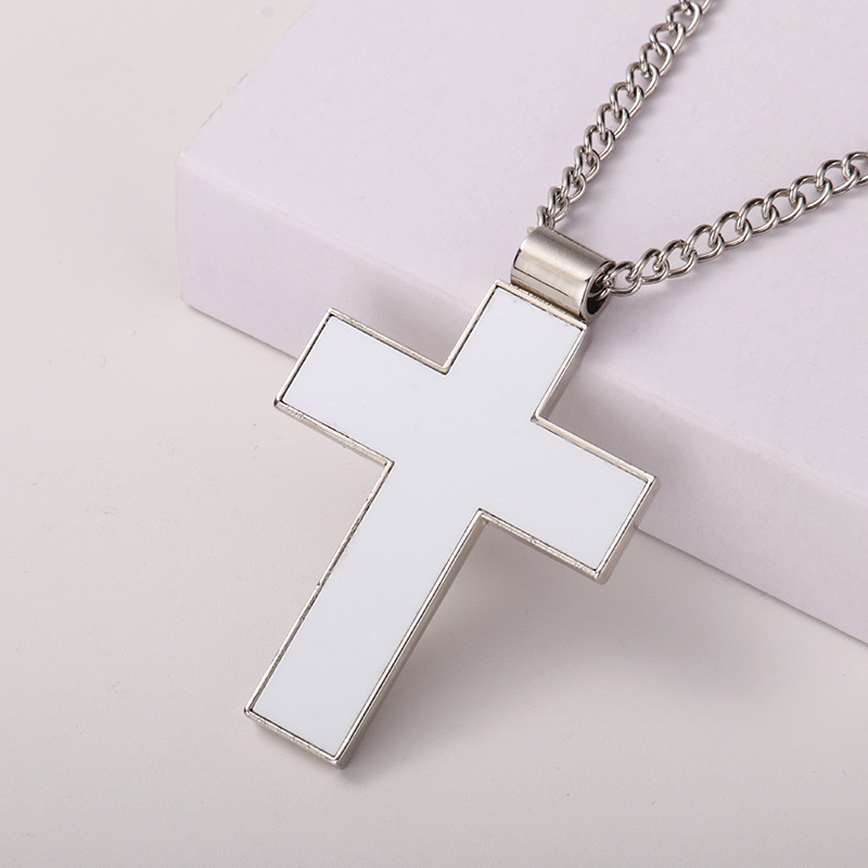 Sublimation Blank Cross Pendant Necklace Personalized Heat Transfer Metal Pendant Hip Hop Fashion Jewelry
