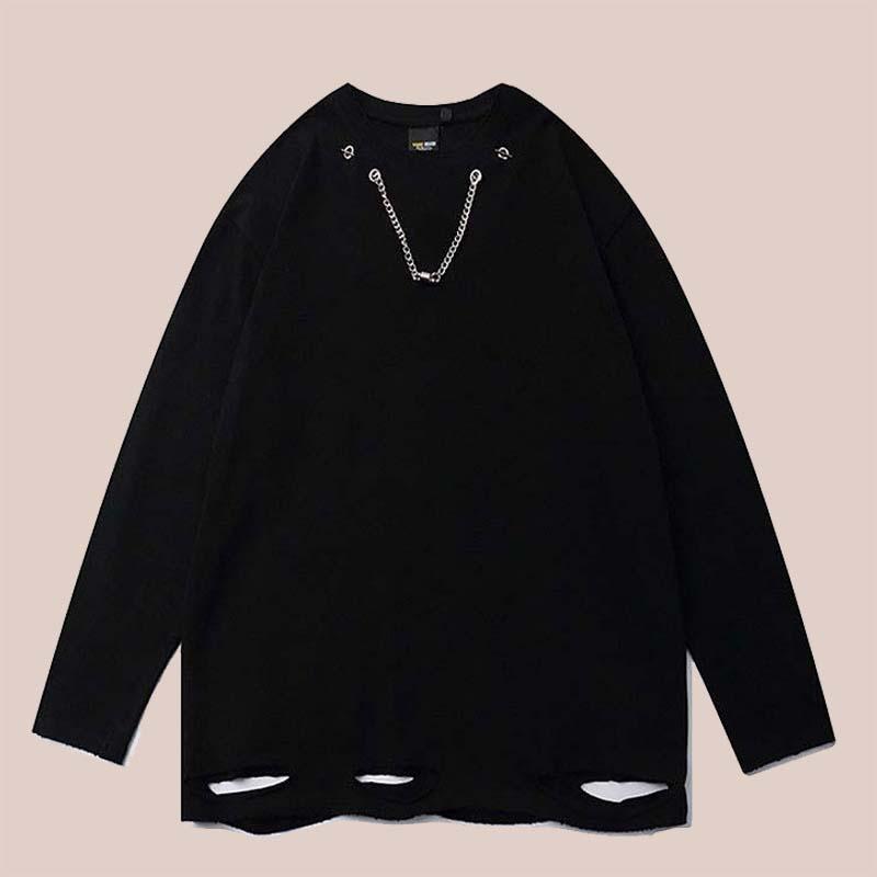 Men's T-Shirts EBAIHUI Ripped Hole Long Sleeve Men T Shirt Oversized Tees Chain High Street Hip Hop Loose Oversize Necklace Tops, White;black
Men's T-Shirts EBAIHUI Ripped Hole Long Sleeve Men T Shirt Oversized Tees Chain High Street Hip Hop Loose Oversize Necklace Tops, White;black