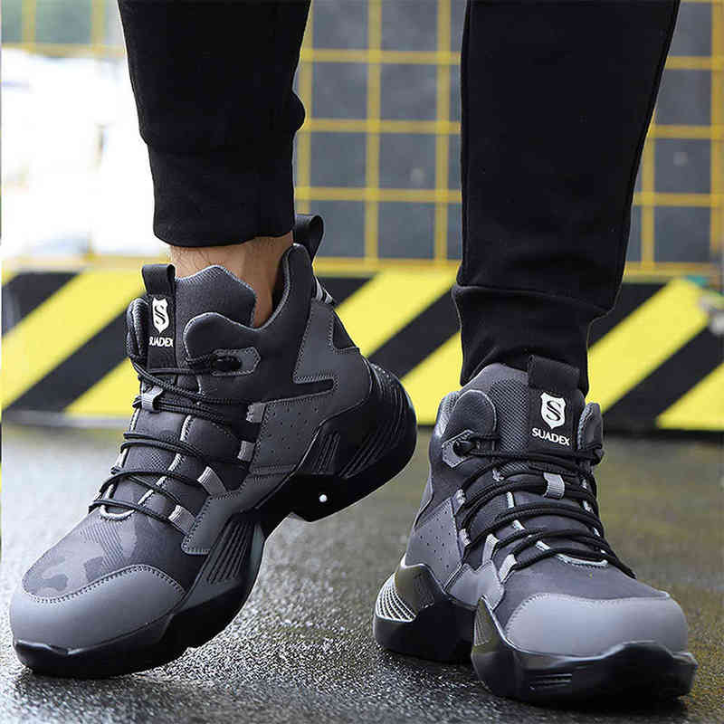 SUADEX Work Safety Shoes Men With Steel Toe Cap Casual Male Safety Boots Work Indestructible Shoes Puncture-Proof Work Sneakers 220105