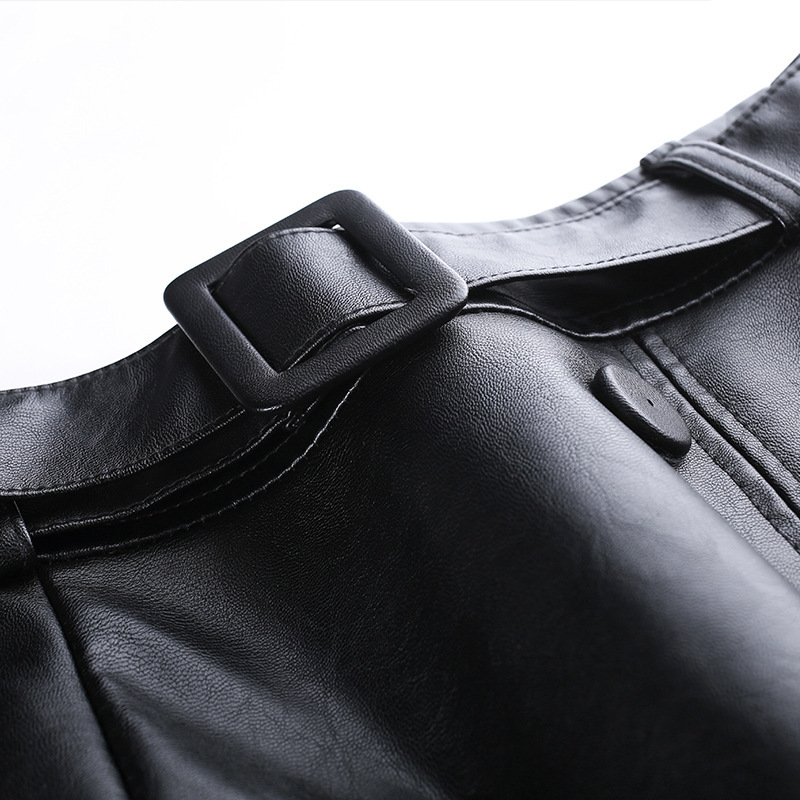 PU leather skirt women's long section new autumn and winter skirts high waist slim package hip skirt large size knee step skirt 210309