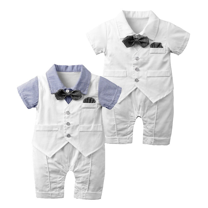 

2021 New Summer Newborn Baby Romper Gentleman Style Bow Tie Toddler Boys Clothes Cotton Short Sleeve Infant Onesies 3-24 Months Syn4, As picture