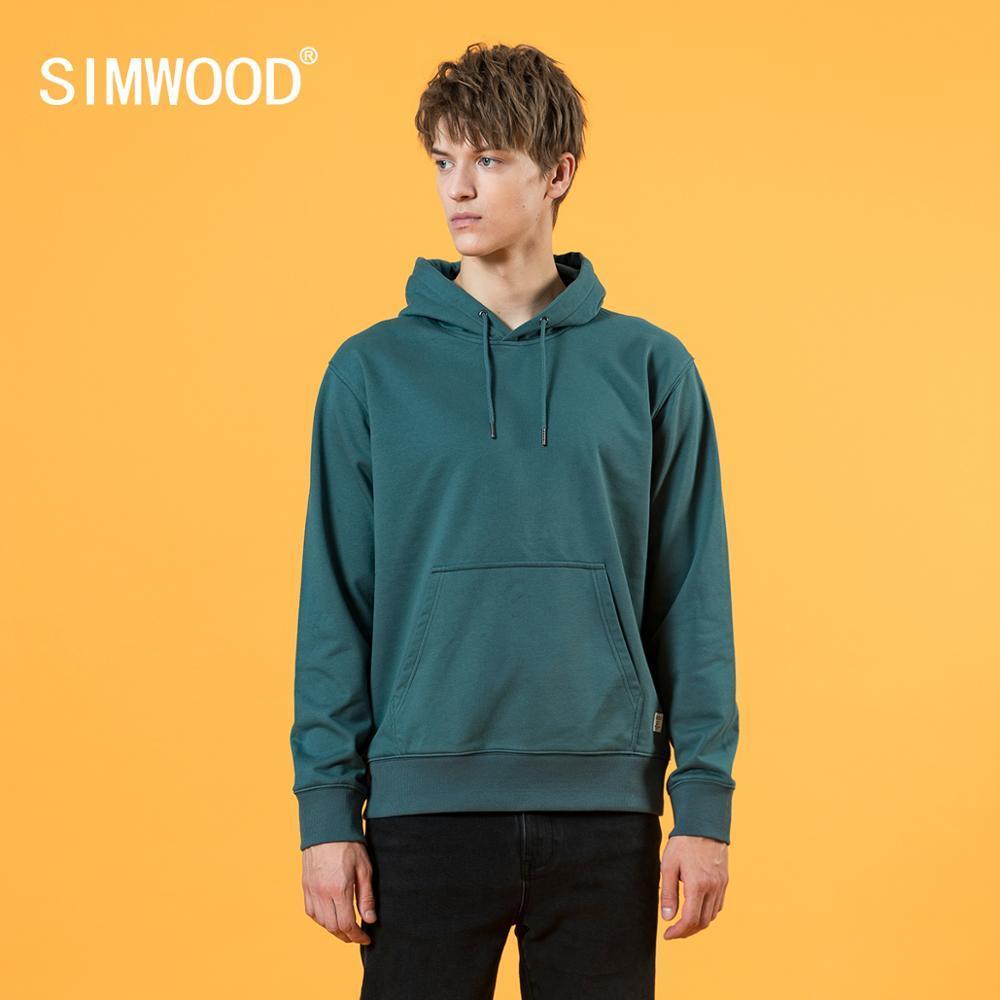 SIMWOOD Autumn Winter New Hooded Hoodies Men thick 360g fabric solid basic sweatshirts quality jogger texture pullovers 201103