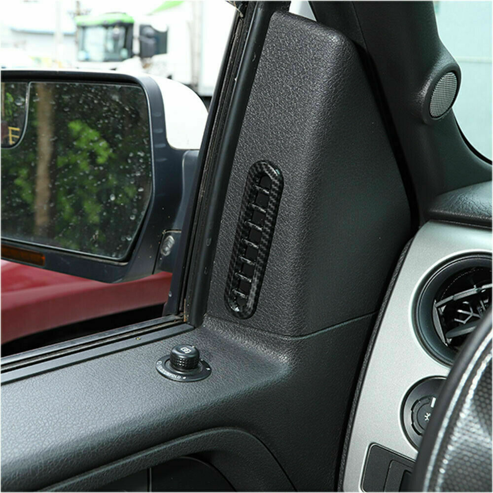 2Pcs Door Air Vent Ring Trim Decor Cover For Ford F150 Raptor 2009-2014 Carbon Fiber