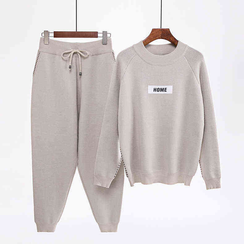 autumn winter Knitted Women's Sweater Pants Suit Ankle-length Sports Suits Female Fashion long Sleeve 2 Piece Sets 211116