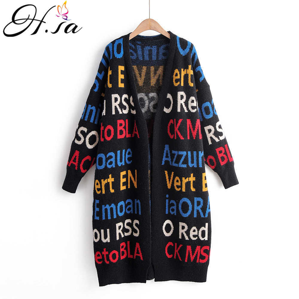 H.SA Women Winter Knitted Sweater Cardigans Oversized Long Knit Coats Letters Jacket Winter Out Tops Casaco Feminino 210716