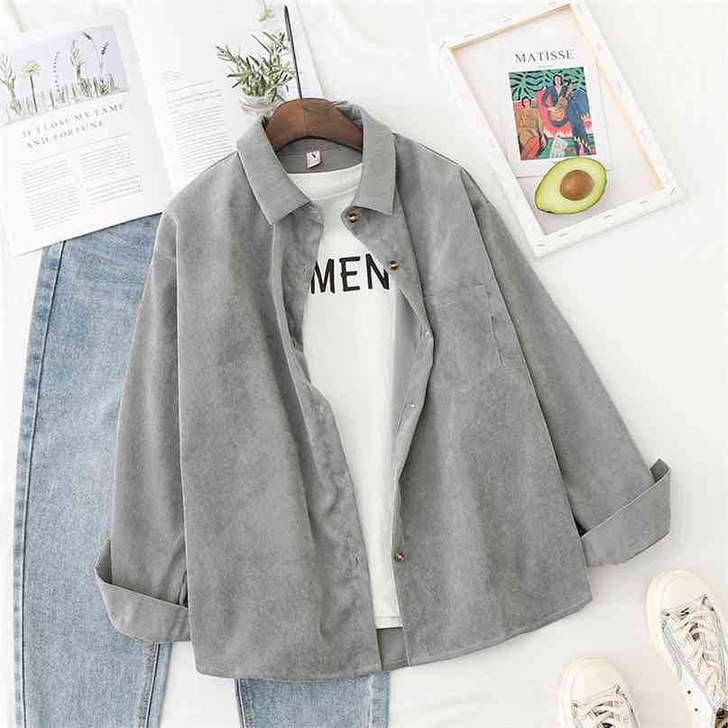 Corduroy Shirts Womens Tops And Blouses Long Sleeve Spring Ladies Solid Loose Boyfriend Style Shirt 210607