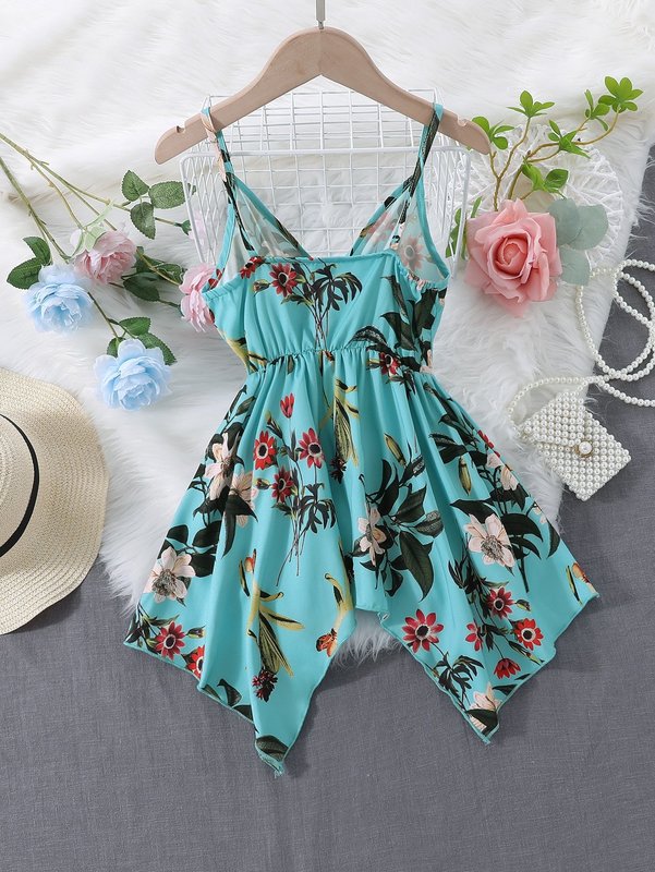 Toddler Girls Floral Print Asymmetric Hem Cami Dress SHE