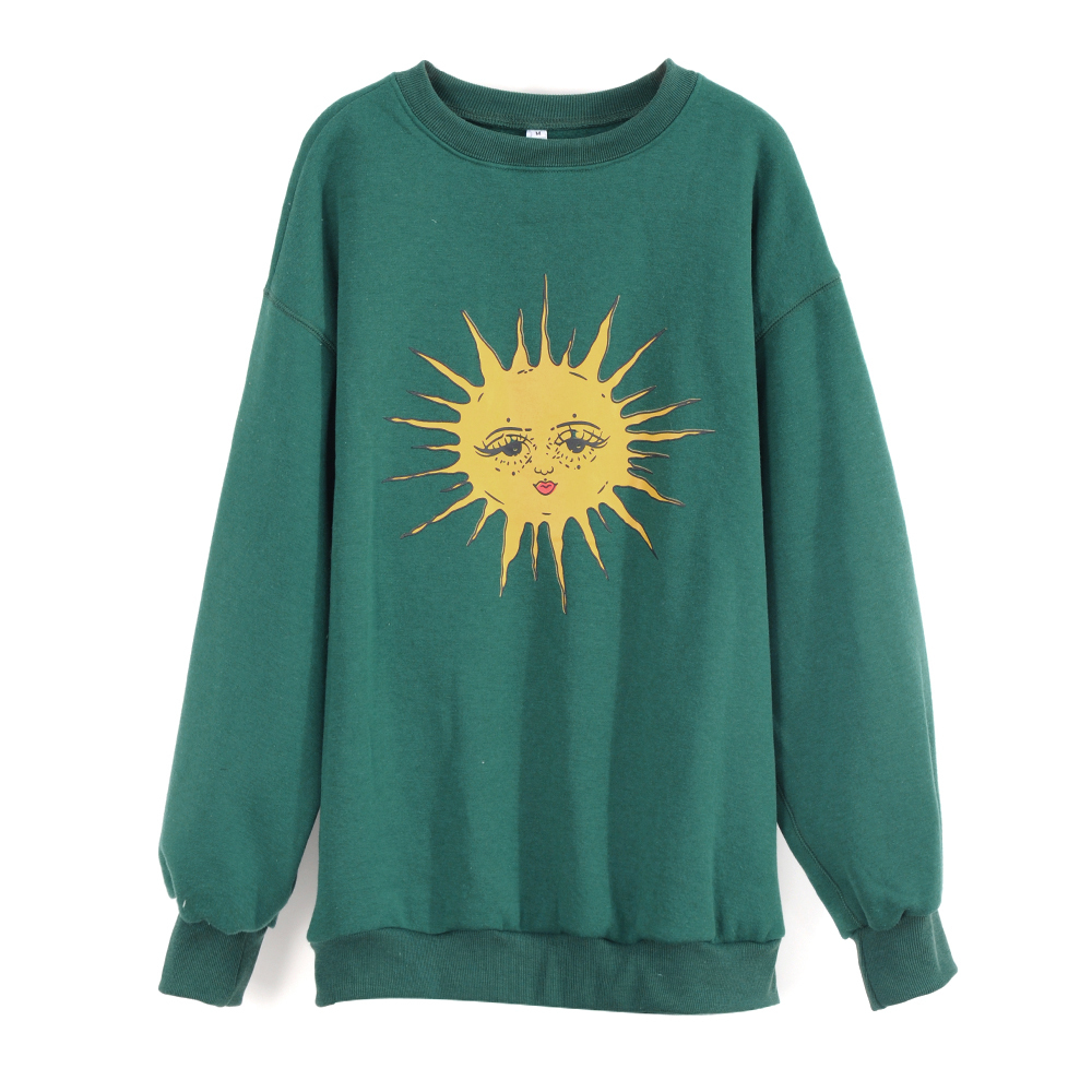 Woman Hoodies Sweatershirts fit Young Girls with Sun Pattern Autumn Winter Long Sleeve Casual Oversized Pullovers Tops Womans 201212