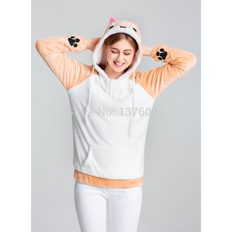 Harajuku Japanese Kawaii Hoodies Women Sweatshirts With Ears Cute Doge Muco Winter Plush Lovely Muco Anime Hooded Hoodies LJ200808
