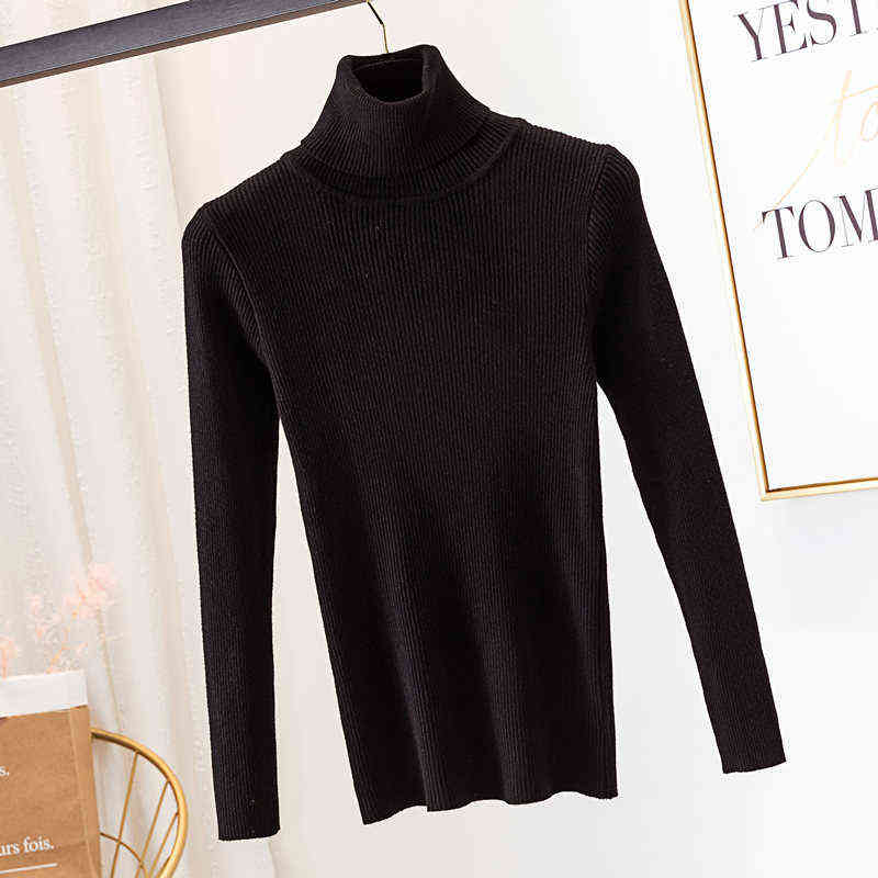 Autumn Winter Knitted Sweater Pullovers Turtleneck Sweater for Women Long Sleeve White Black Soft Female Jumper Clothing 211109