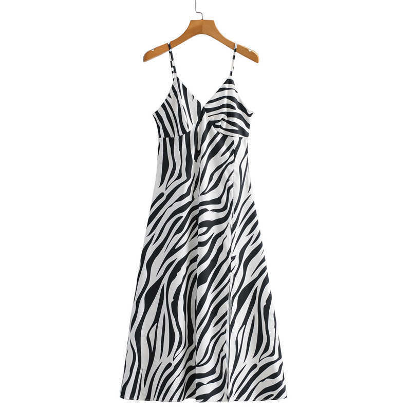 H.SA Women Vintage Zebra Dress Striped Print Loose 1-Line OFF Shoulder Strap Ladies Backless Vestido 210716