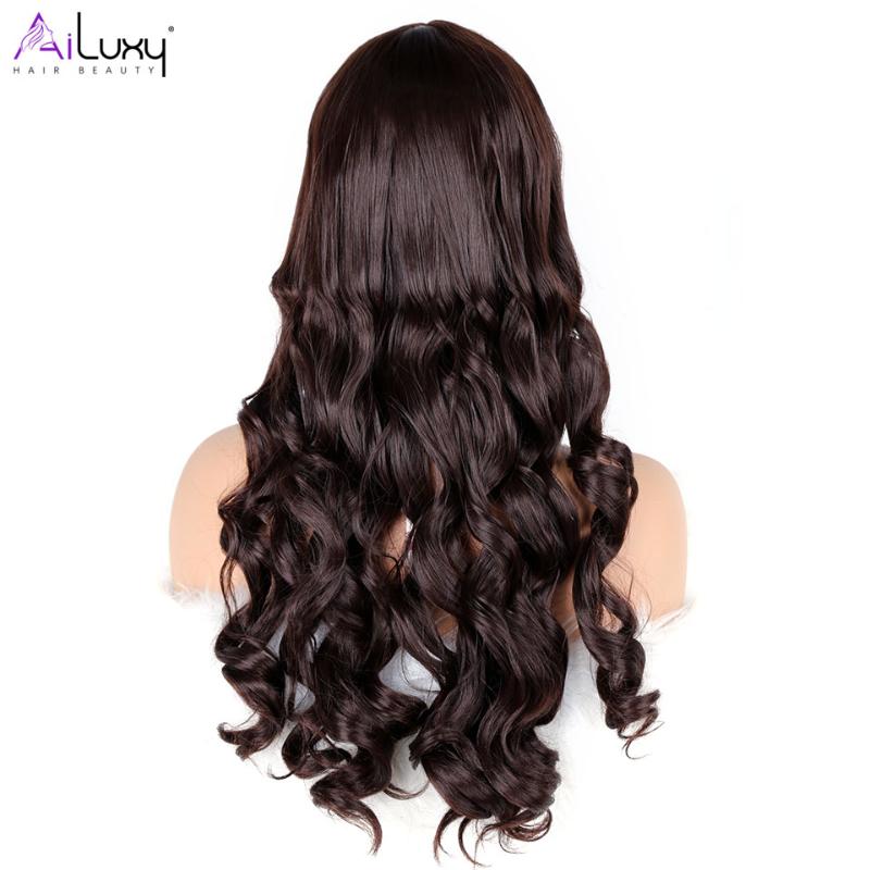 Synthetic Wigs AILUXY Long Dark Brown Women's With Bangs Body Wave Heat Resistant For Black Women African American Hair