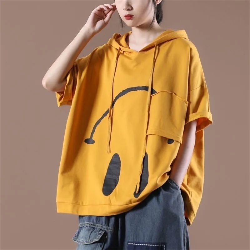 Short-sleeved T-shirt Female Summer Loose Casual Korean Hooded Top Shirts for Women 210708
Short-sleeved T-shirt Female Summer Loose Casual Korean Hooded Top Shirts for Women 210708