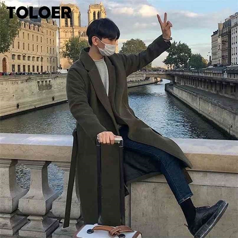 Wool Blend Coat Men Winter Solid Fashion Mens Wild Overcoat Male Thicken Keep Warm Casual Jackets Long Trench Outerwear 210819