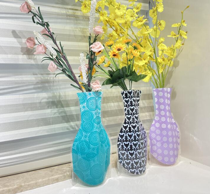Mixed styles Foldable PVC flower vase without flowers Protection environment plastic folding flower pot pvc plastic flower pot