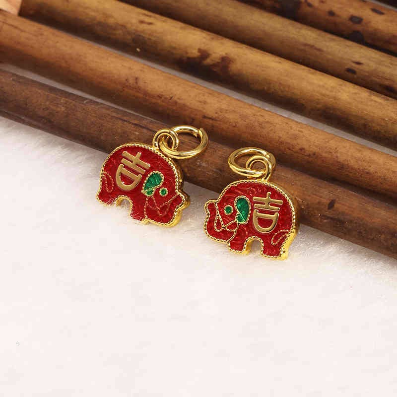 Key Rings Cloisonne Auspicious Elephant Chinese Style Diy Accessories Perforated Bracelet Car Pendant Chain