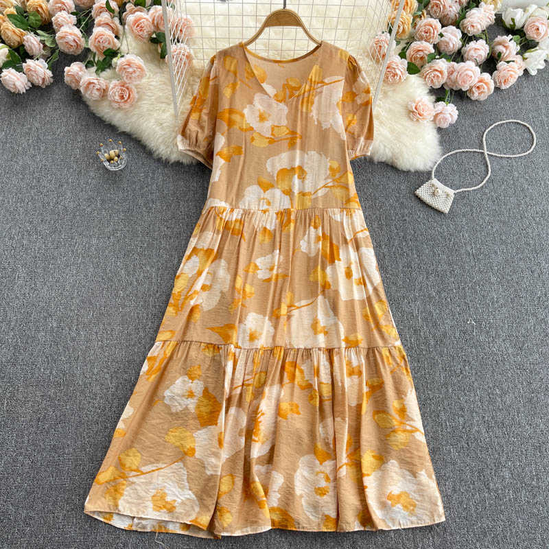 Bohemian Yellow/White Printed Midi Dress Women Elegant V-Neck Short Puff Sleeve Loose Vestidos Female Beach Vacation Summer 2021 Y0603
Bohemian Yellow/White Printed Midi Dress Women Elegant V-Neck Short Puff Sleeve Loose Vestidos Female Beach Vacation Summer 2021 Y0603