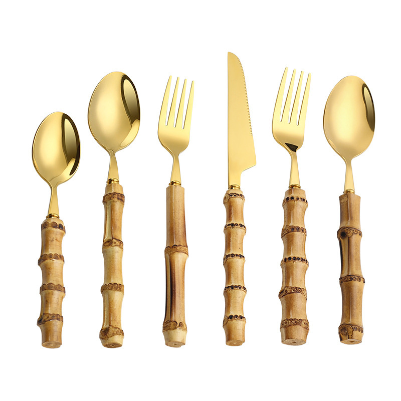 Bamboo Handle Flatware Set Stainless Steel Dinner Knife Fork Dessert Spoon Cutlery Sets
Bamboo Handle Flatware Set Stainless Steel Dinner Knife Fork Dessert Spoon Cutlery Sets