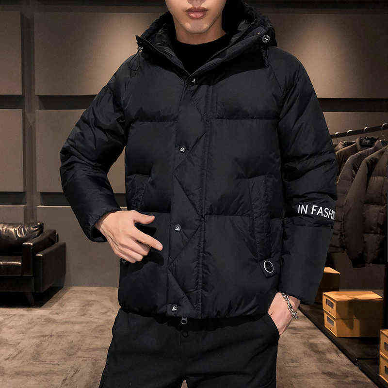 Men's Coat Winter Korean Style Cotton-padded Jacket Youth Warm Solid Color Outwear Slim Fit Casual Plus Size 211110