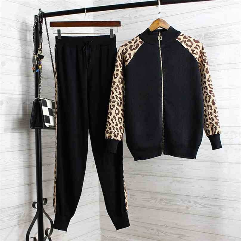 Woman Tracksuit Clothes Spring Autumn Leopard Patchwork Two Piece Set Women Long Pant Knitted Sportsuit Outfit 210525
Woman Tracksuit Clothes Spring Autumn Leopard Patchwork Two Piece Set Women Long Pant Knitted Sportsuit Outfit 210525