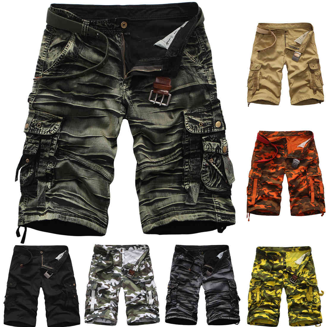 fashion shorts 2021 summer men's loose size camouflage overalls casual panties, White;black
fashion shorts 2021 summer men's loose size camouflage overalls casual panties, White;black