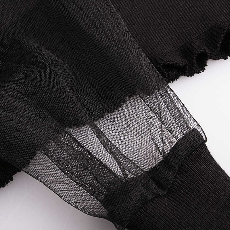 [EAM] Spring Round Neck Long Sleeve Solid Color Gauze Split Joint Loose Sweatshirt Women Fashion JC509 210809