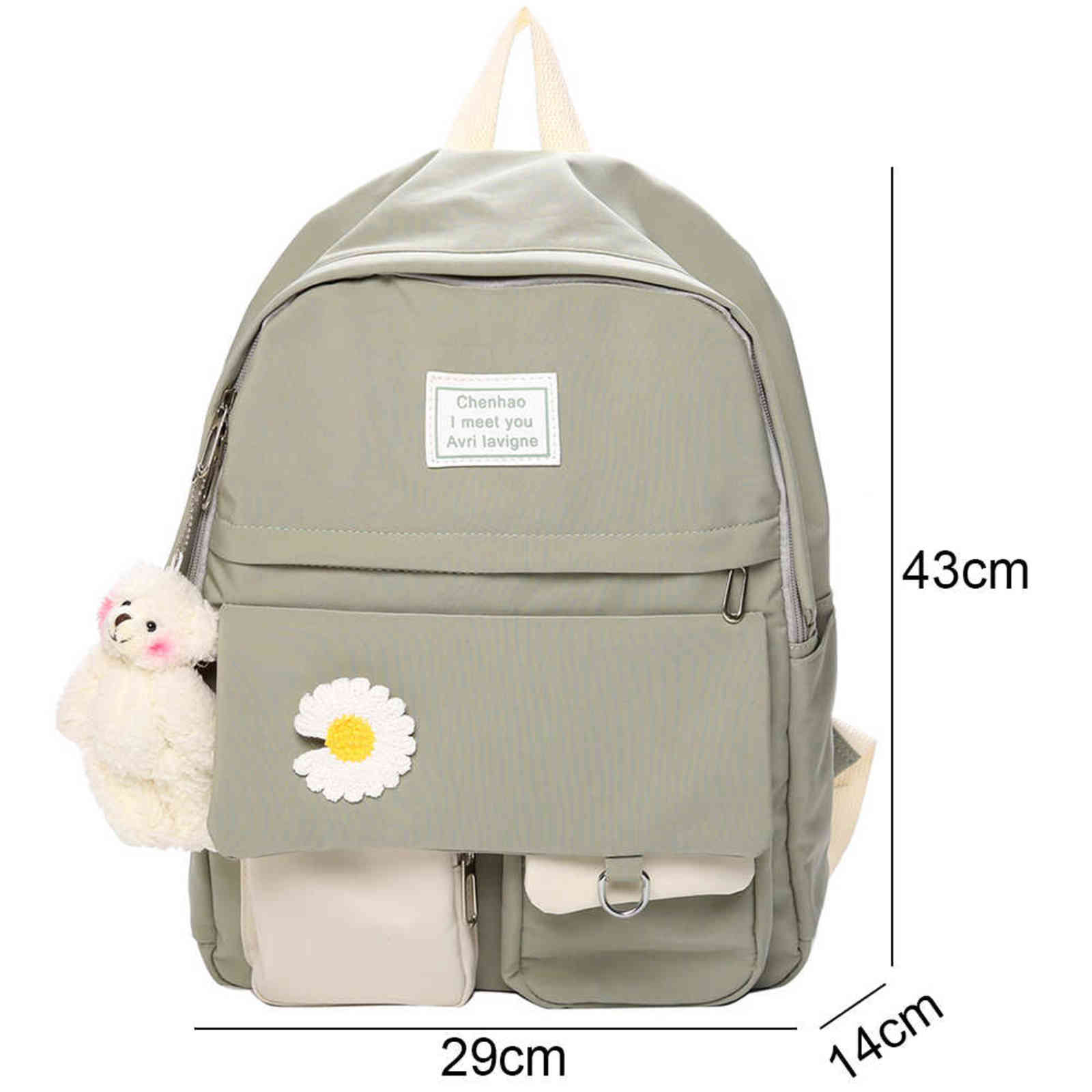 Girl College Student Backpack Cute Flower Nylon Women School Bag Lady Kawaii Backpack Female Fashion Bags Book Trendy Travel New Y1105